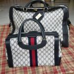 Vntg Gucci GG Web Sherry Boston handbag