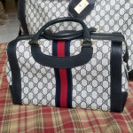 Vntg Gucci GG Web Sherry Boston handbag