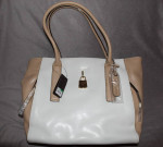 Genuine Leather DANA BUCHMAN Shoulder Bag Tote White/Tan Chipmunk NWT