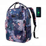 VANKEAN Laptop Backpack Blue with Floral Pattern- with built in USB Charging Cab