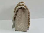 Ivory Camellia Embroidered Small Linen Classic Double Flap Gold Hardwa