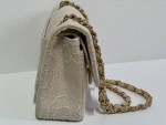 Ivory Camellia Embroidered Small Linen Classic Double Flap Gold Hardwa