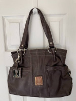 Tignanello Pebbled Leathernot Brown Shade Zip Top Handbag