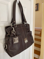 Tignanello Pebbled Leathernot Brown Shade Zip Top Handbag