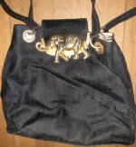 Black Purse with Decorative Gold Elephant