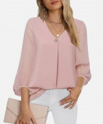 NEW Bebonnie Women Lantern 3/4 Sleeve Causal Loose VNeck Chiffon Blous