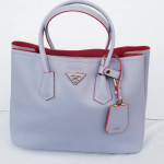 PRADA Saffiano Leather Double Tote Violet blue