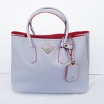 PRADA Saffiano Leather Double Tote Violet blue
