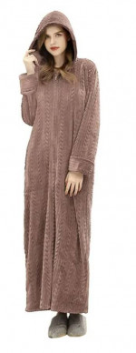NEW-JUST RECEIVED 01/13 Womens Hooded Zip Plush Fleece Robe (L/XL)