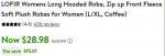 NEW-JUST RECEIVED 01/13 Womens Hooded Zip Plush Fleece Robe (L/XL)