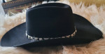 COWGIRL HAT BLACK WOOL W/SILVER HEARTS TRIM -NEARLY NEW
