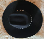 COWGIRL HAT BLACK WOOL W/SILVER HEARTS TRIM -NEARLY NEW