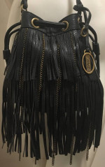 Carlos Santana Chains & Fringe Drawstring Vegan Leather Crossbody Bag Like New