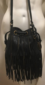 Carlos Santana Chains & Fringe Drawstring Vegan Leather Crossbody Bag Like New