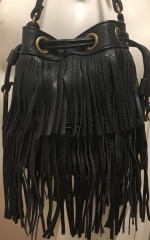 Carlos Santana Chains & Fringe Drawstring Vegan Leather Crossbody Bag Like New