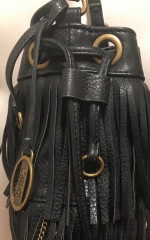 Carlos Santana Chains & Fringe Drawstring Vegan Leather Crossbody Bag Like New
