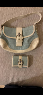 165-PTTT Coach Handbag Light Blue w/White Leather Trim #M0726-F10926 & Wallet