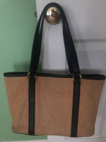 MICHAEL KORS Navy Leather/Beige Woven Handbag Tote