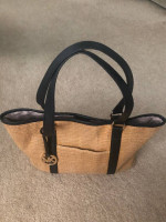 MICHAEL KORS Navy Leather/Beige Woven Handbag Tote