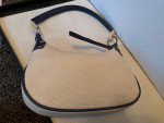 Etienne Aigner Small Cream Cloth with Navy Leather Trim Handbag