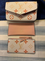 152-ATTT Three Piece Monogrammed PU Leather White, Yellow & Orange Purse/Wallets