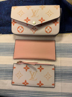 152-ATTT Three Piece Monogrammed PU Leather White, Yellow & Orange Purse/Wallets