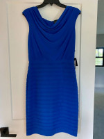 Adrianna Papell Cap Sleeve Cowl Cocktail Dress Blue Stretch NWT