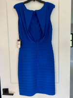 Adrianna Papell Cap Sleeve Cowl Cocktail Dress Blue Stretch NWT