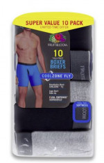 Fruit Of The Loom Men's CoolZone Fly Black and Gray Boxer Briefs 10 Pk