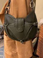 123-ATT Guia's Olive Green Textured Leather Buckle Shoulder Handbag Italian Made