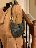 123-ATT Guia's Olive Green Textured Leather Buckle Shoulder Handbag Italian Made