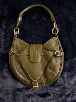 123-ATT Guia's Olive Green Textured Leather Buckle Shoulder Handbag Italian Made