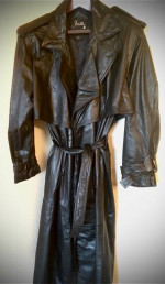 LEATHER, VINTAGE WALDEN DOUBLE BREASTED TRENCH COAT 46R - (REDUCED!)