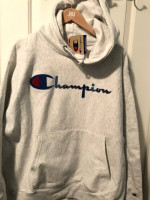 New! Champion Light grey reverse weave Hoodie Loose Large