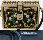 DOLCE GABBANA Runway Plexiglass Black Gold Floral Crystals Box purse