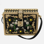 DOLCE GABBANA Runway Plexiglass Black Gold Floral Crystals Box purse