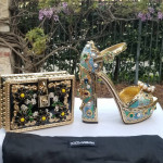 DOLCE GABBANA Runway Plexiglass Black Gold Floral Crystals Box purse