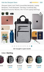 Sherpani Soleil, Anti Theft Convertible Backpack, Laptop Backpack, Travel Backpa
