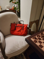 Very nice Long Champ red handbag with brownish handles