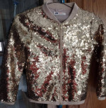 Girl's Gold SEQUIN Lightweight Lined JACKET Full Front Zip - Sz 7-8