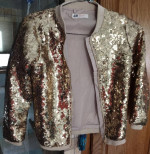 Girl's Gold SEQUIN Lightweight Lined JACKET Full Front Zip - Sz 7-8