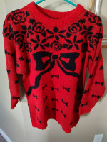 Retro Sparkly Holiday 'Bow' Sweater- very unique-size Large-Great cond