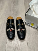 Gucci Horsebit Bee Leather Mules - Men Black 8.5 IT