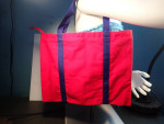 Red Zippered Fabric Tote Bag: Blue Nylon Handles & Front Pocket, New!
