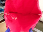 Red Zippered Fabric Tote Bag: Blue Nylon Handles & Front Pocket, New!