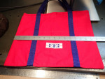 Red Zippered Fabric Tote Bag: Blue Nylon Handles & Front Pocket, New!