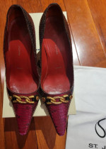 ST. JOHN Fuchsia Magenta Snakeskin Leather 3” Heels Pumps 6.5 B