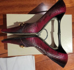 ST. JOHN Fuchsia Magenta Snakeskin Leather 3” Heels Pumps 6.5 B