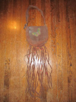 Vintage 1970's Leather Wood Bead Fringed Hippie Purse