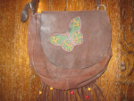 Vintage 1970's Leather Wood Bead Fringed Hippie Purse